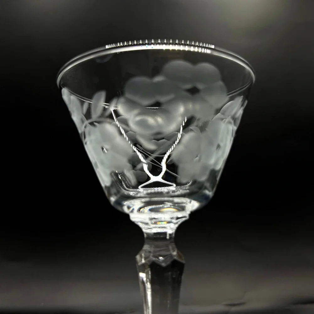 Vintage Libbey Embassy Gray Cut Floral Stemmed Glasses Sherbet/Champagne Set (5)